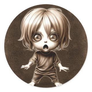 Scared Big Eyed Chibi Child Halloween Classic Round Sticker