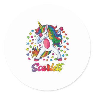 Scarlett Dabbing Unicorn Rainbow Personalized Nam Classic Round Sticker