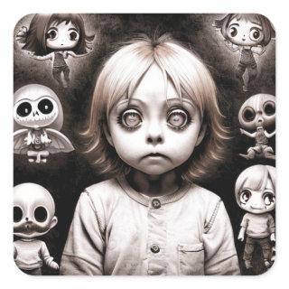 Scary Child with Hypnotizing Eyes Halloween Square Sticker