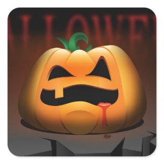 Scary Halloween One Tooth Pumpkin Square Sticker