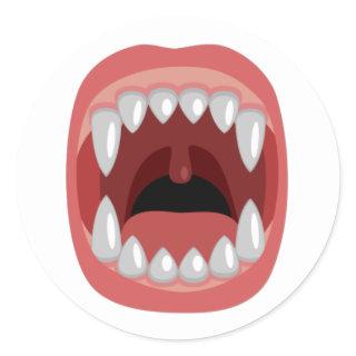 Scary mouth with fangs. classic round sticker