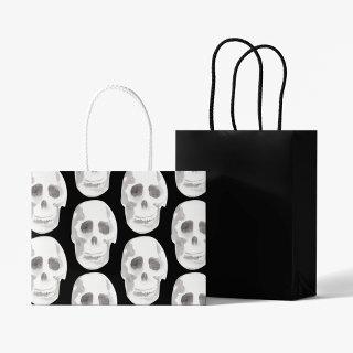 Scary Scull Black & White Pattern|Happy Halloween Large Gift Bag