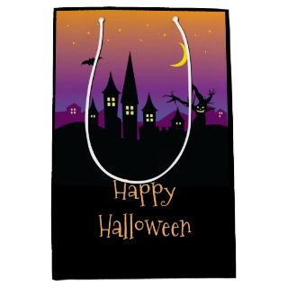 Scary Spooky Haunted House Orange Halloween Party Medium Gift Bag