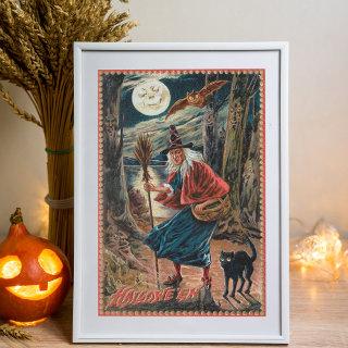 Scary Vintage Witch in Moonlight with Black Cat Tissue Paper