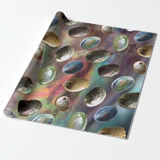 Scattered 3D Paua Shells on Paua Background