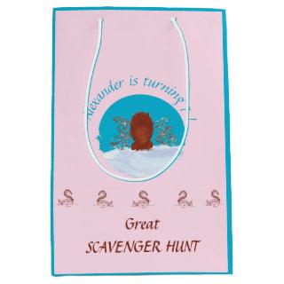 Scavenger hunt fun squirrel digging custom on pink medium gift bag