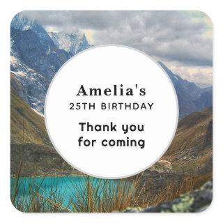 Scenic Alpine Mountains Photo Birthday Thank You Square Sticker