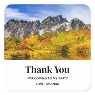 Scenic Forest and Mountains Party Thank You Square Sticker
