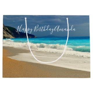 Scenic Turquoise Blue Sea Beach Photo Birthday Large Gift Bag
