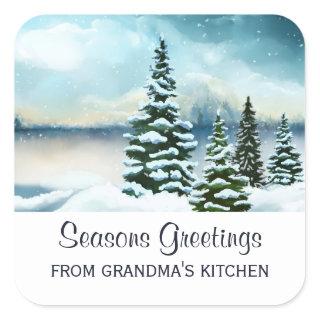 Scenic Winter Wonderland Watercolor Kitchen Square Sticker