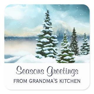 Scenic Winter Wonderland Watercolor Kitchen Square Sticker