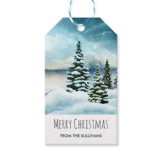 Scenic Winter Wonderland Watercolor Painting Gift Tags