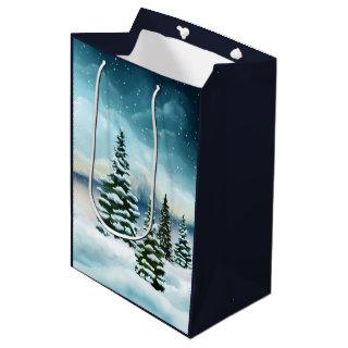 Scenic Winter Wonderland Watercolor Painting Medium Gift Bag