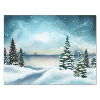 Scenic Winter Wonderland Watercolor Painting Tissue Paper