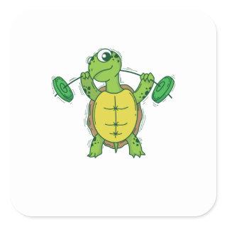 Schildkröte liebt Fitness und Gewichte heben Square Sticker