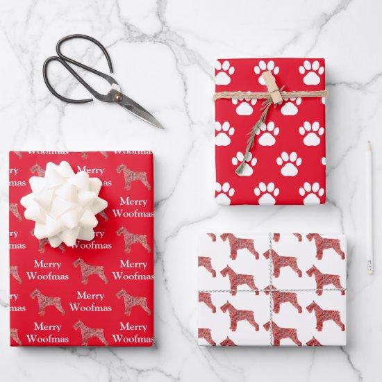 Schnauzer Dog Silhouette Red Merry Woofmas  Sheets
