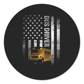 School Bus Driver Usa American Flag Bus Driver Classic Round Sticker