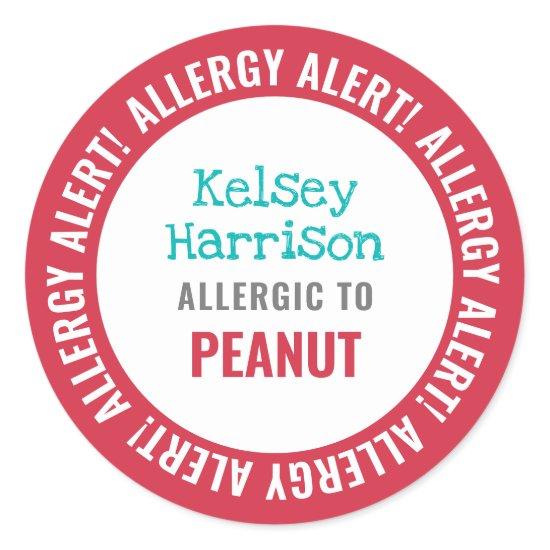 School Daycare Allergy Alert Personalized Kids Classic Round Sticker