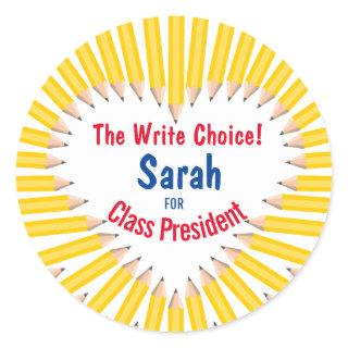 School Elections Write Choice Circle Tags:  Classic Round Sticker
