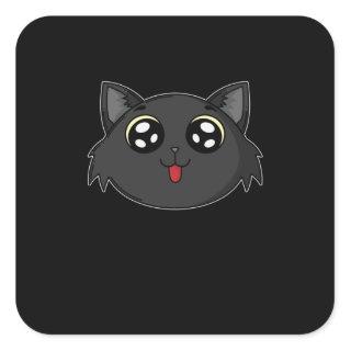 schwarze Katze steckt Zunge raus Square Sticker