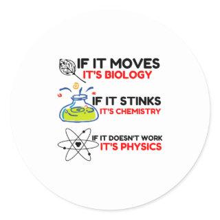 Science BIOLOGY CHEMISTRY PHYSICS Classic Round Sticker