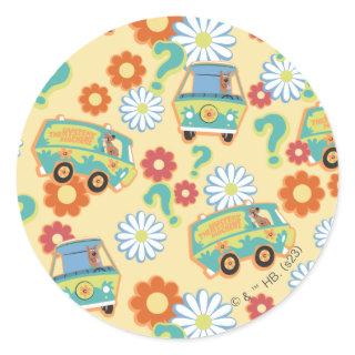 Scooby-Doo Mystery Machine Flower Pattern Classic Round Sticker