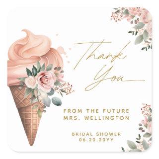 Scooped Up Ice Cream Floral Pink Bridal Shower Square Sticker