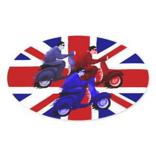 Scooter boy racers on union jack oval sticker