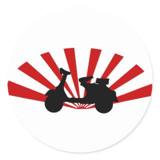 Scooter with rising sun background classic round sticker