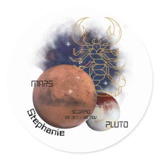 Scorpio Monogram Zodiac Cosmic Planets Cool Unique Classic Round Sticker