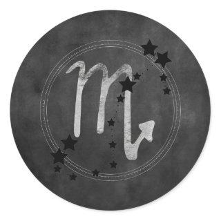 Scorpio zodiac constellation black silver stars classic round sticker