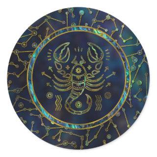 Scorpio Zodiac Gold Abalone on Constellation Classic Round Sticker