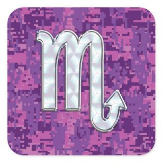 Scorpio Zodiac Sign on Pink Fuchsia Digital Camo Square Sticker