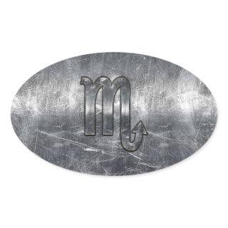 Scorpio Zodiac Symbol in Grunge Metallic Style Oval Sticker