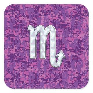 Scorpio Zodiac Symbol on Pink Digital Camo Square Sticker