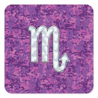 Scorpio Zodiac Symbol on Pink Digital Camo Square Sticker