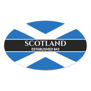 Scotland Established 843 Blue Saltire White Text Oval Sticker
