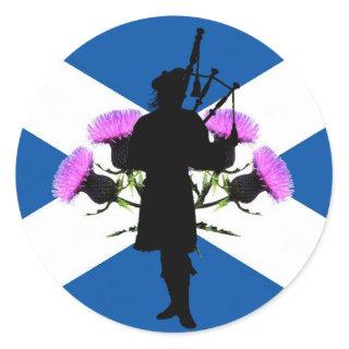 Scotland Piper, St Andrews cross, thistle Classic Round Sticker