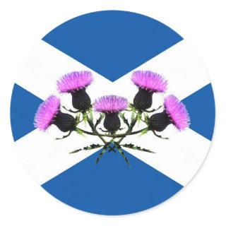 Scotland, St Andrews cross, thistle Classic Round Sticker