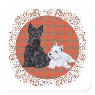 Scottie Adult & Westie Puppy Square Sticker