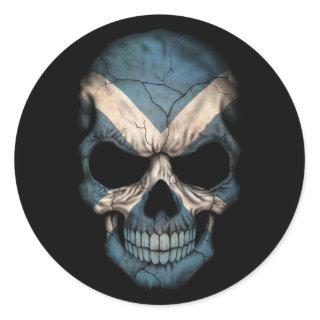 Scottish Flag Skull on Black Classic Round Sticker