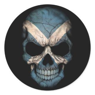 Scottish Flag Skull on Black Classic Round Sticker