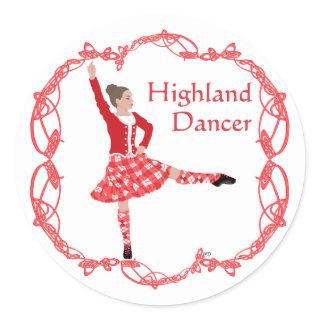 Scottish Highland Dancer Celtic Knotwork Red Classic Round Sticker