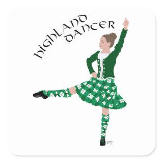 Scottish Highland Dancer - Green Square Sticker