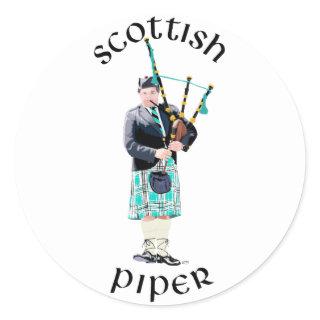 Scottish Piper - Turquoise Classic Round Sticker