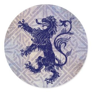 Scottish Rampant Lion Navy Blue Celtic Knot Classic Round Sticker