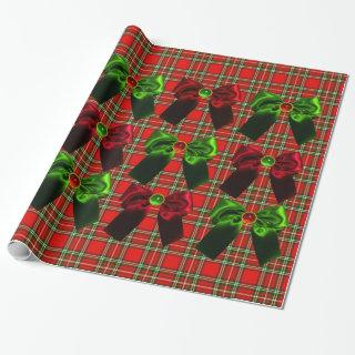 SCOTTISH TARTAN WITH RED GREEN CHRISTMAS BOWS