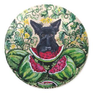 Scottish Terrier Melons Classic Round Sticker