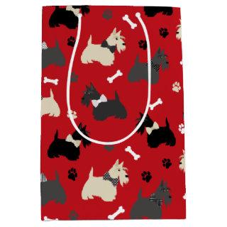 Scottish Terrier Paws and Bones Red Medium Gift Bag