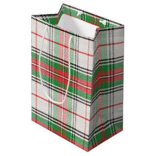Scottish White, Red & Green Plaid Tartan Medium Gift Bag